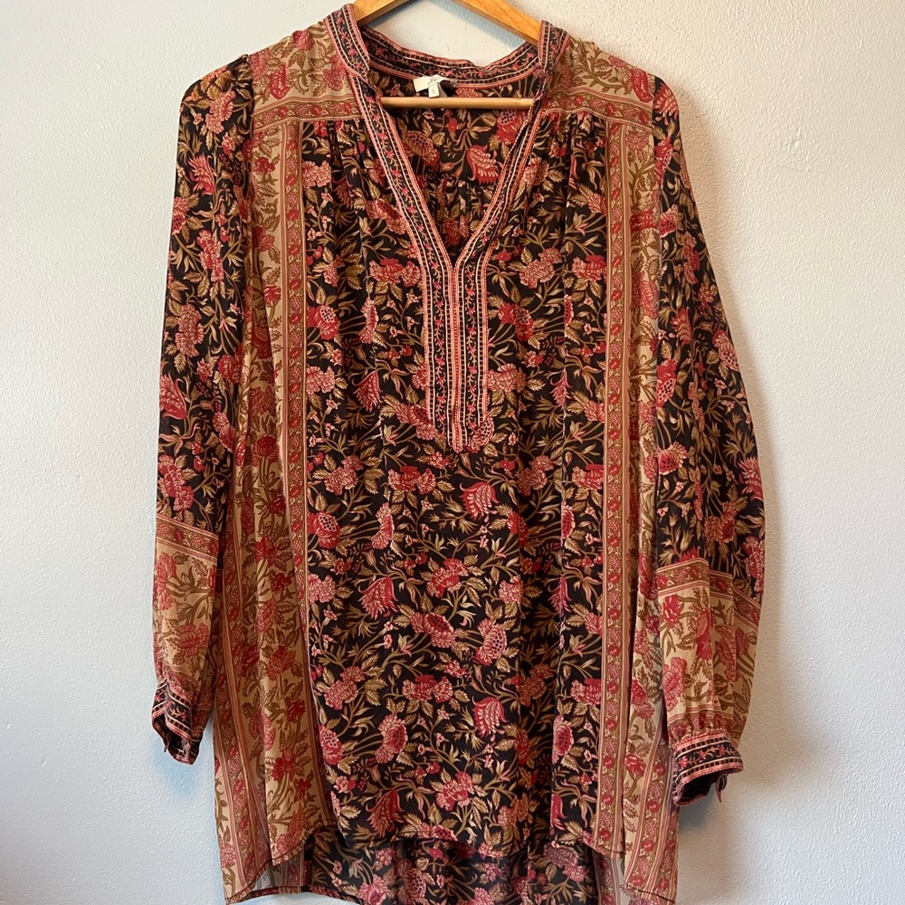 Joie 100% silk tunic top puff sleeve!